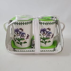 PORTMEIRION by Pimpernel Botanical Garden 10oz Coffee Mugs & Matching Tray! NEW